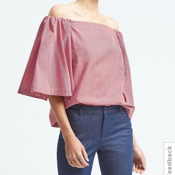 Banana Republic Tops - Banana Republic OTS wide sleeve red gingham top